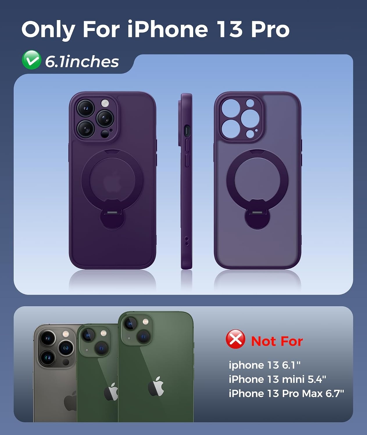 image:imageFNTCASE for iPhone 16 Pro Max Case with 360 Spin Magnetic Stand BlackPurple