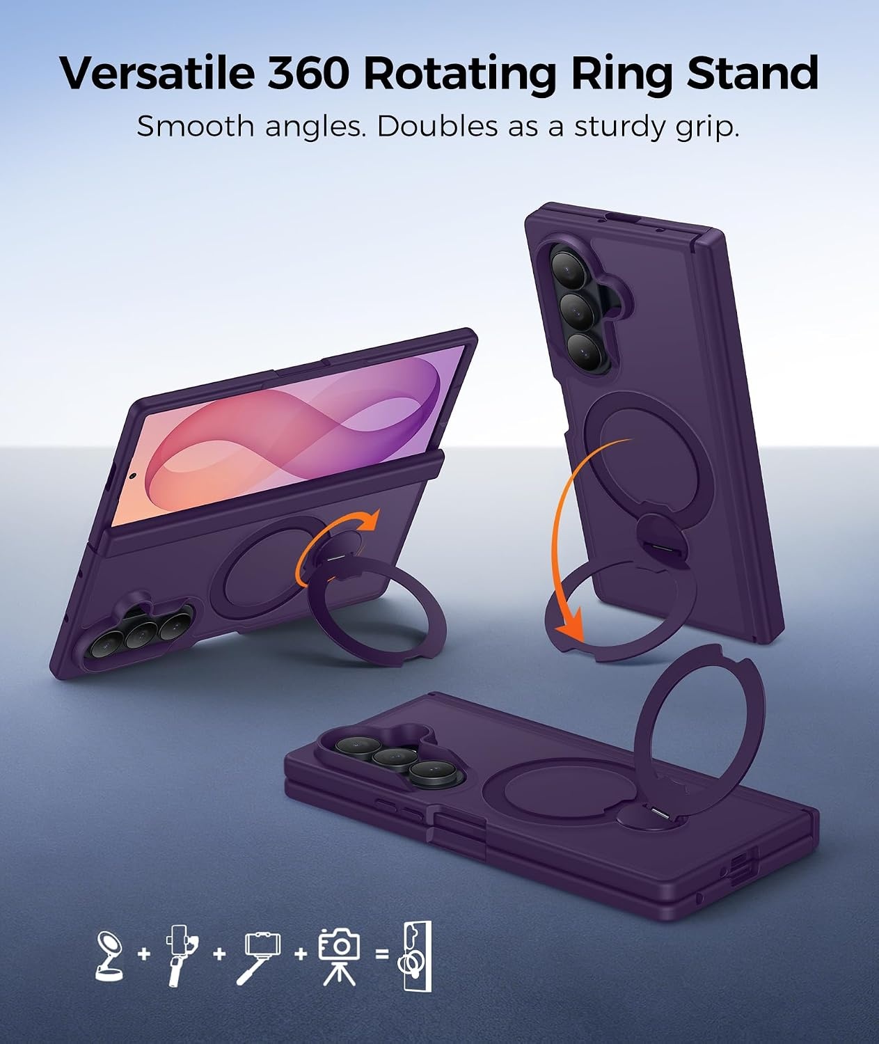 image:imageFNTCASE for iPhone 16 Pro Max Case with 360 Spin Magnetic Stand BlackPurple