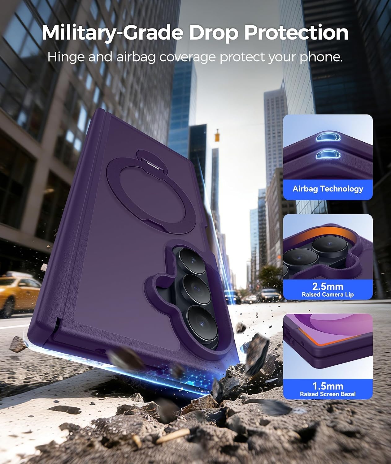 image:imageFNTCASE for iPhone 16 Pro Max Case with 360 Spin Magnetic Stand BlackPurple