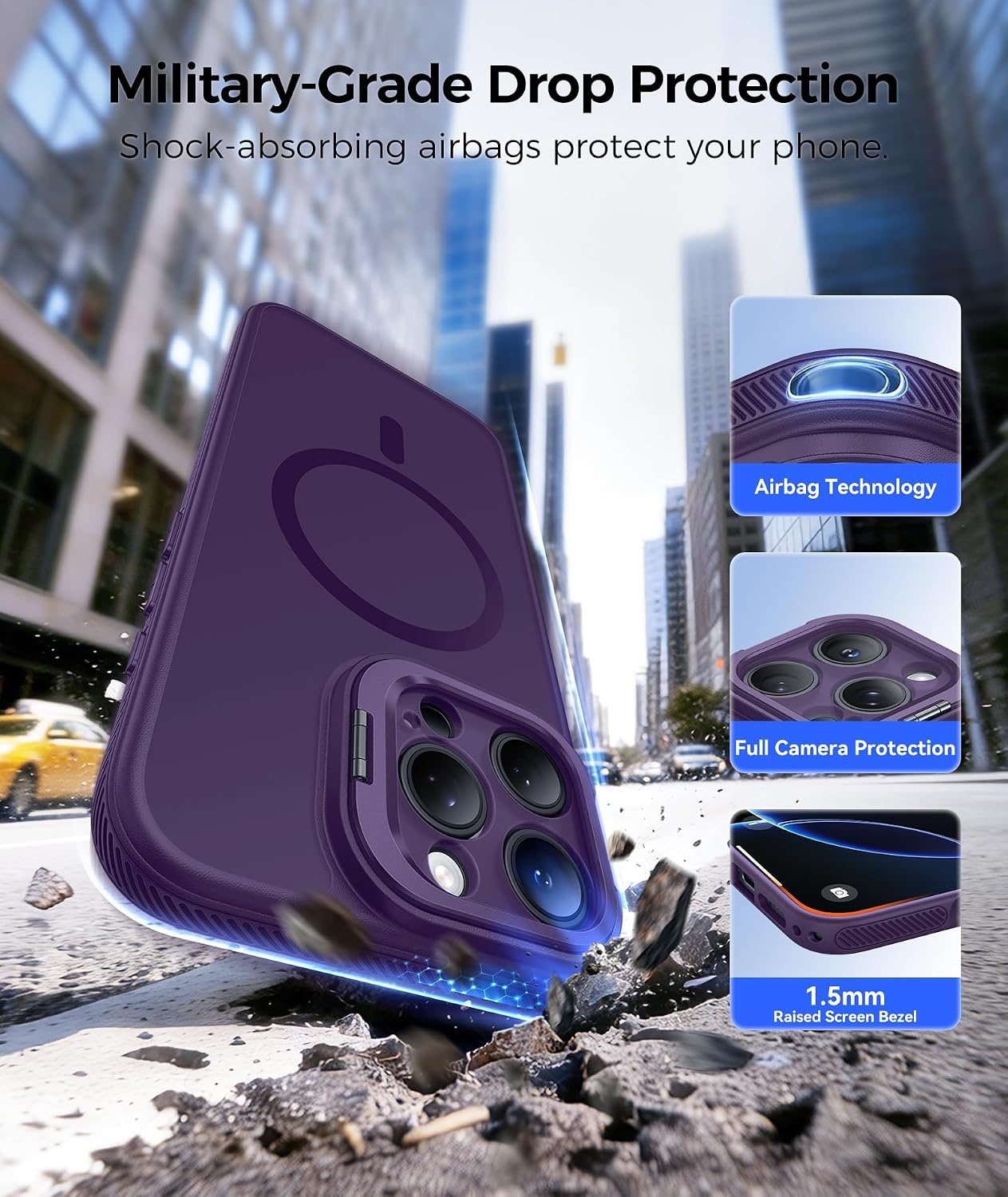 image:imageFNTCASE for iPhone 16 Pro Max Case with 360 Spin Magnetic Stand BlackPurple
