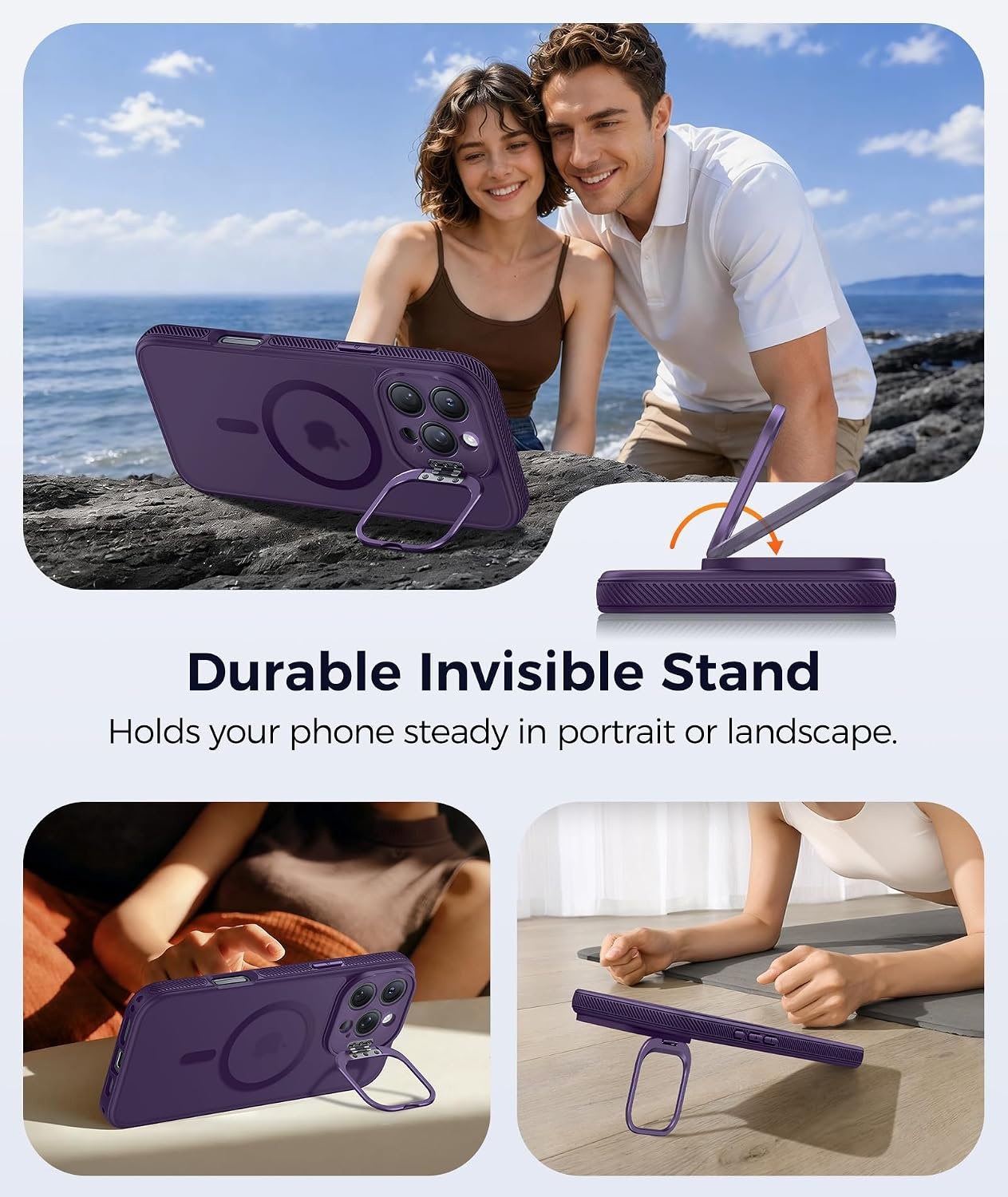 image:imageFNTCASE for iPhone 16 Pro Max Case with 360 Spin Magnetic Stand BlackPurple
