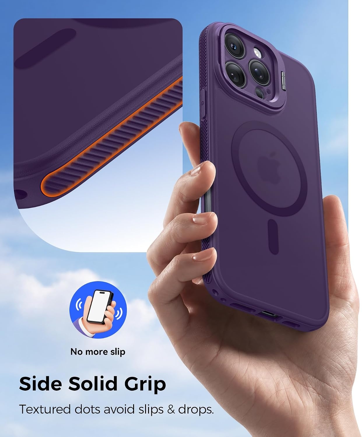 image:imageFNTCASE for iPhone 16 Pro Max Case with 360 Spin Magnetic Stand BlackPurple