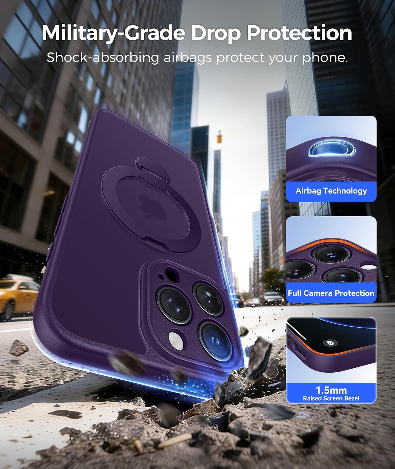 image:imageFNTCASE for iPhone 16 Pro Max Case with 360 Spin Magnetic Stand BlackPurple