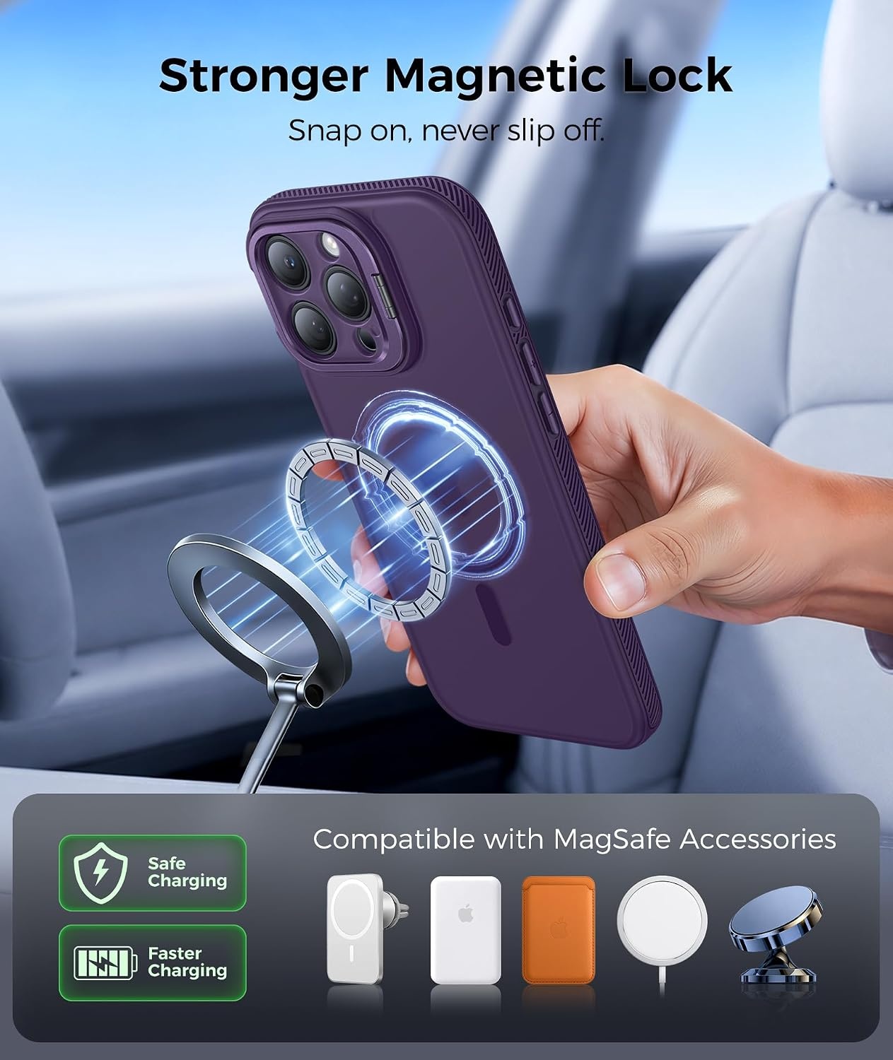image:imageFNTCASE for iPhone 16 Pro Max Case with 360 Spin Magnetic Stand BlackPurple