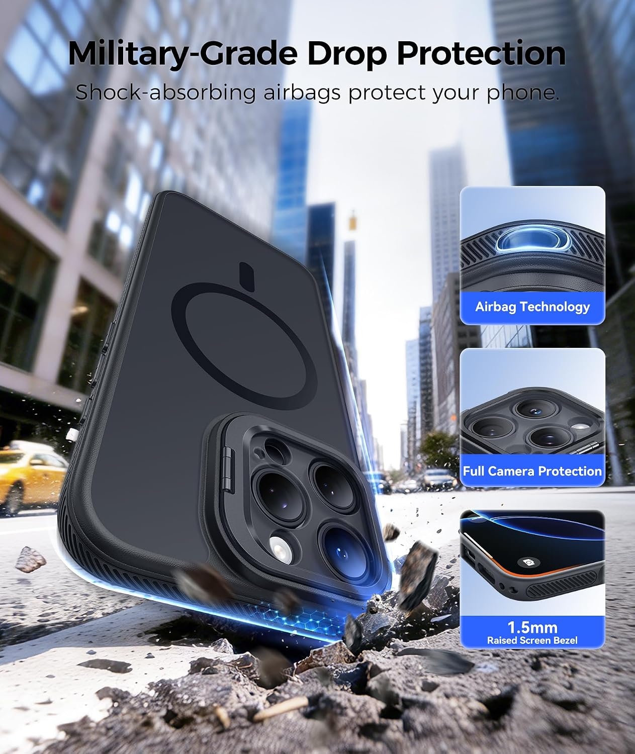 image:imageFNTCASE for iPhone 16 Pro Max Case with 360 Spin Magnetic Stand BlackStash StandBlack