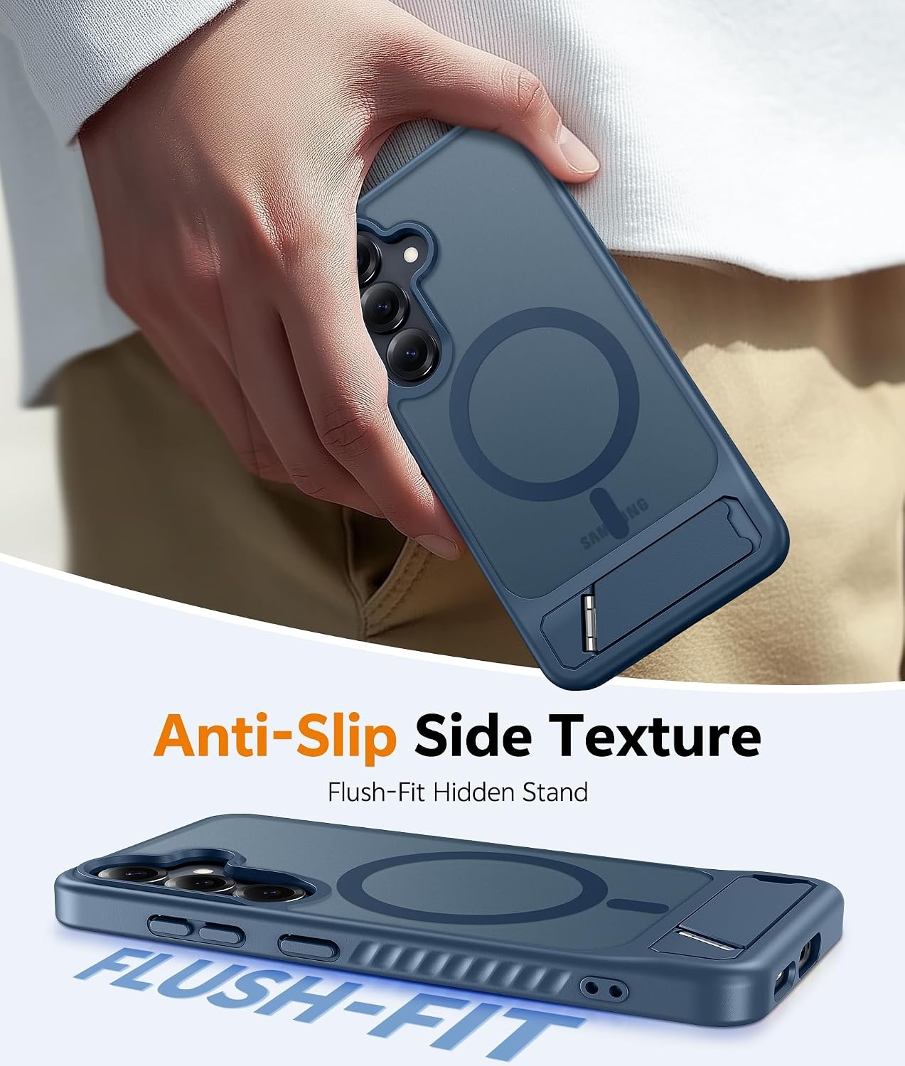 image:imageFNTCASE for iPhone 16 Pro Max Case with 360 Spin Magnetic Stand BlackZblue