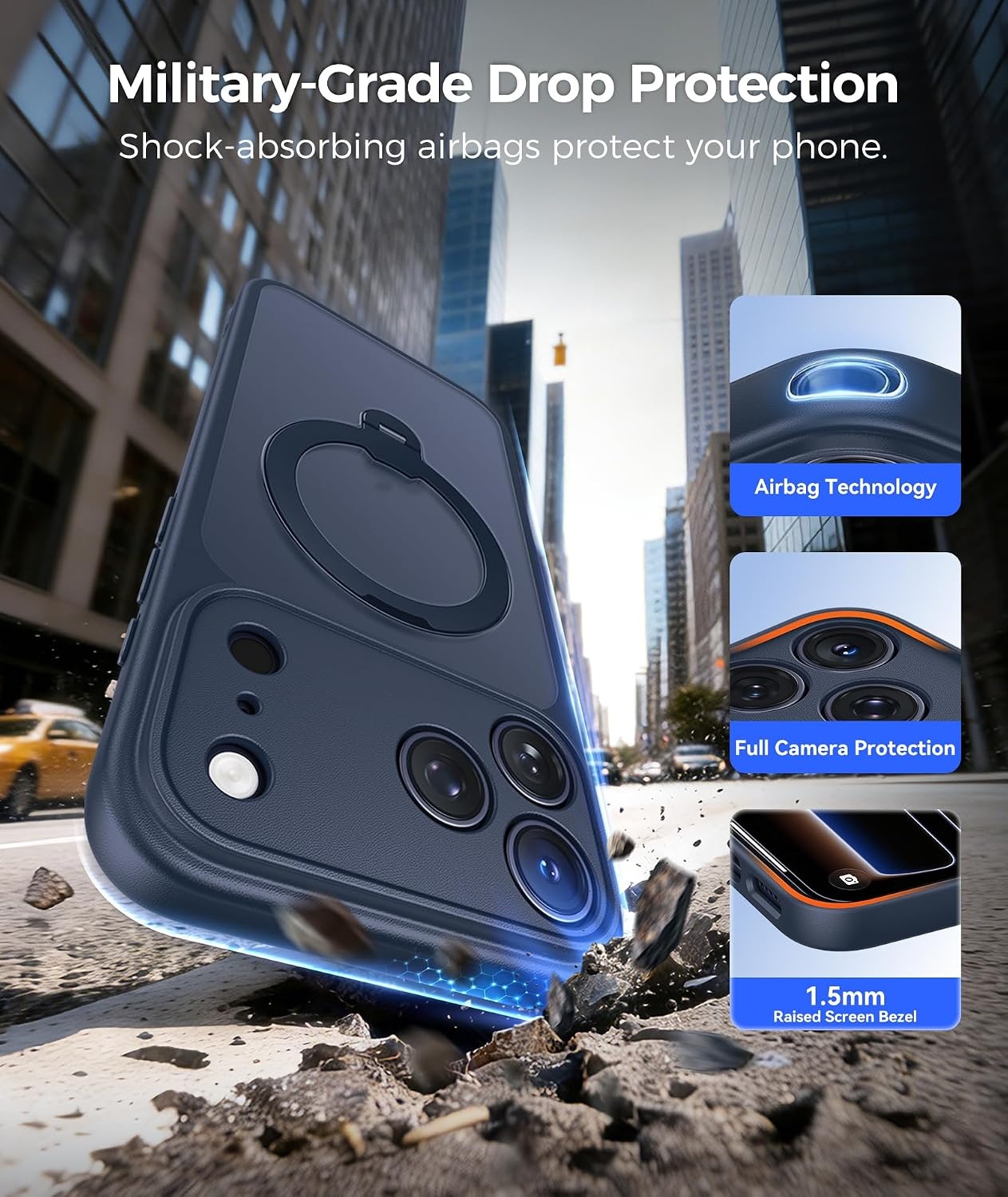image:imageFNTCASE for iPhone 18 Pro iPhone17 Pro Case with 360 Spin Magnetic StandDeep Blue