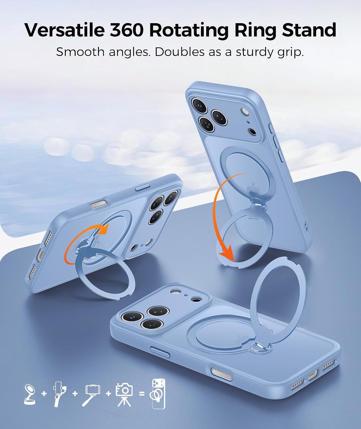 image:imageFNTCASE for iPhone 18 Pro iPhone17 Pro Case with 360 Spin Magnetic StandLight Blue