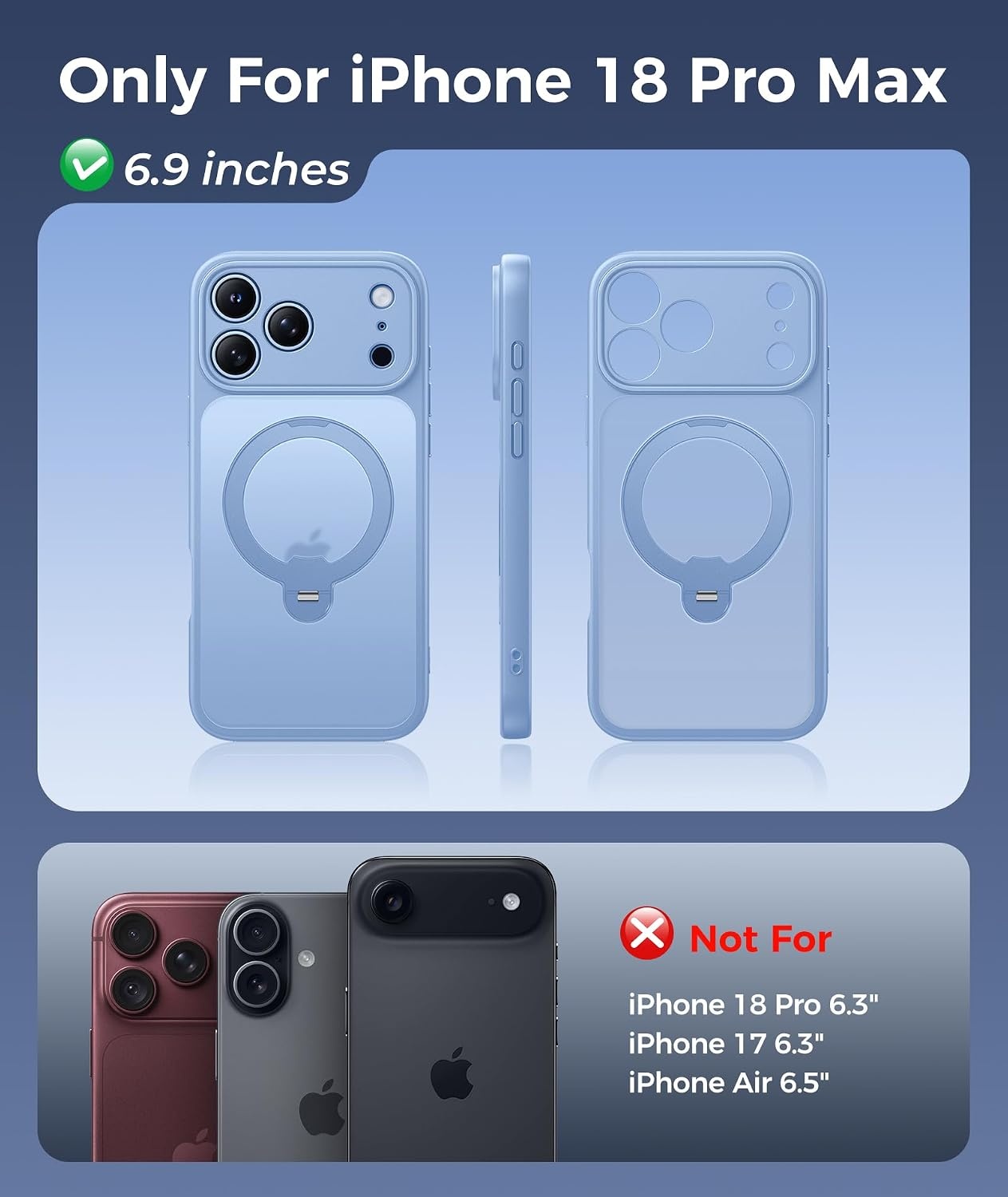 image:imageFNTCASE for iPhone 18 Pro iPhone17 Pro Case with 360 Spin Magnetic StandLight Blue