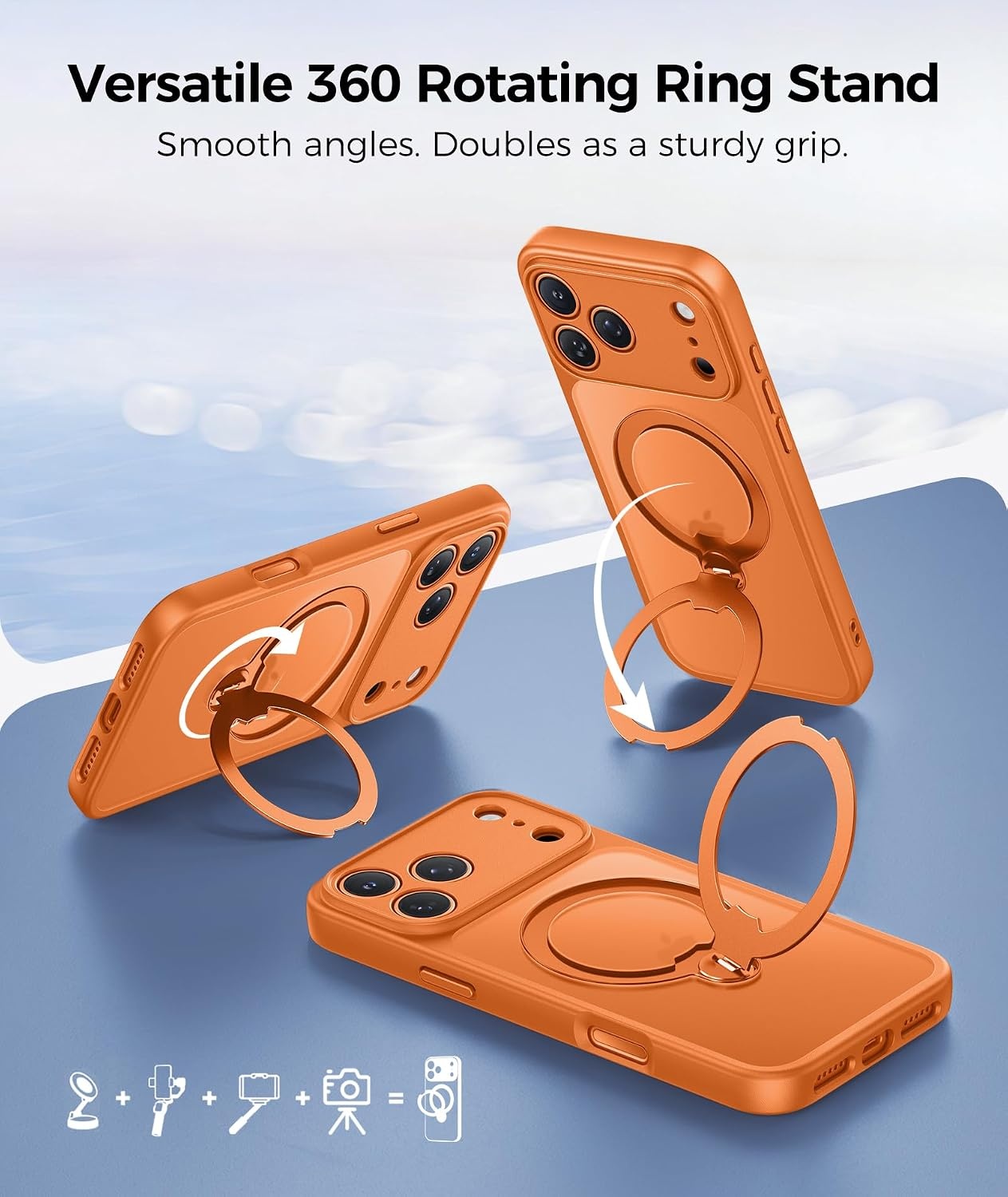 image:imageFNTCASE for iPhone 18 Pro iPhone17 Pro Case with 360 Spin Magnetic StandOrange