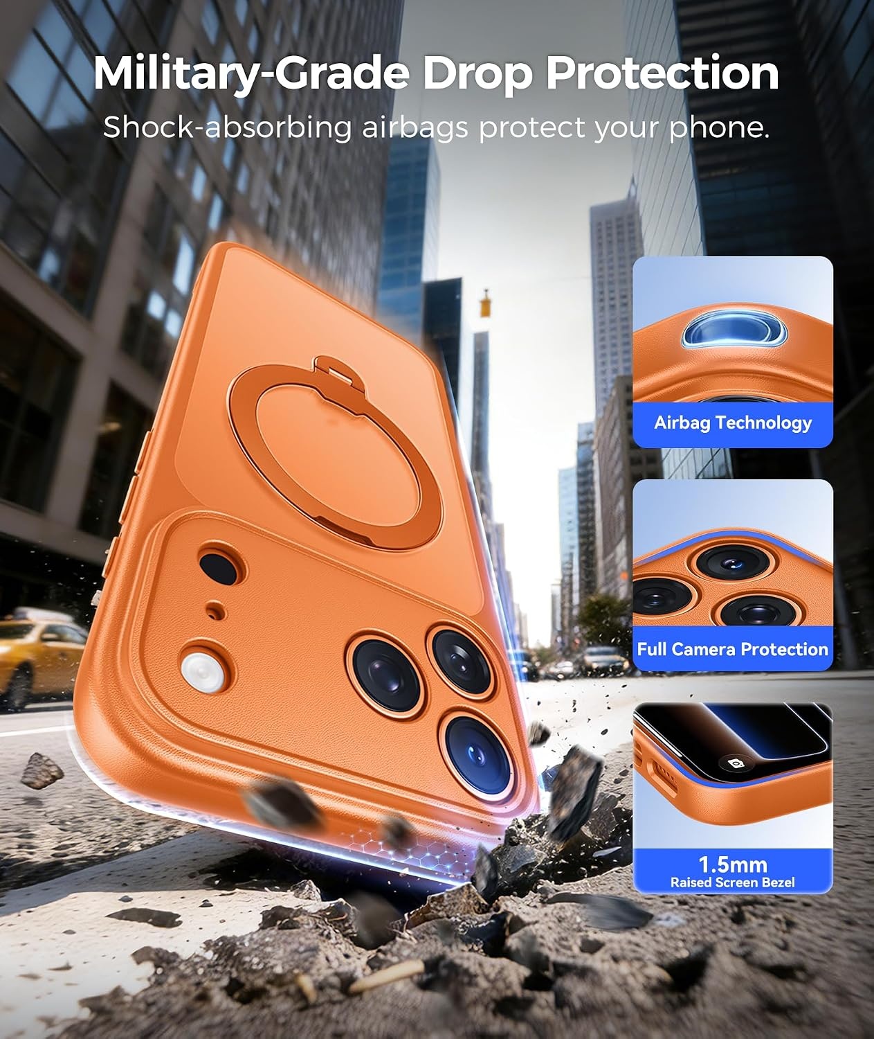 image:imageFNTCASE for iPhone 18 Pro iPhone17 Pro Case with 360 Spin Magnetic StandOrange