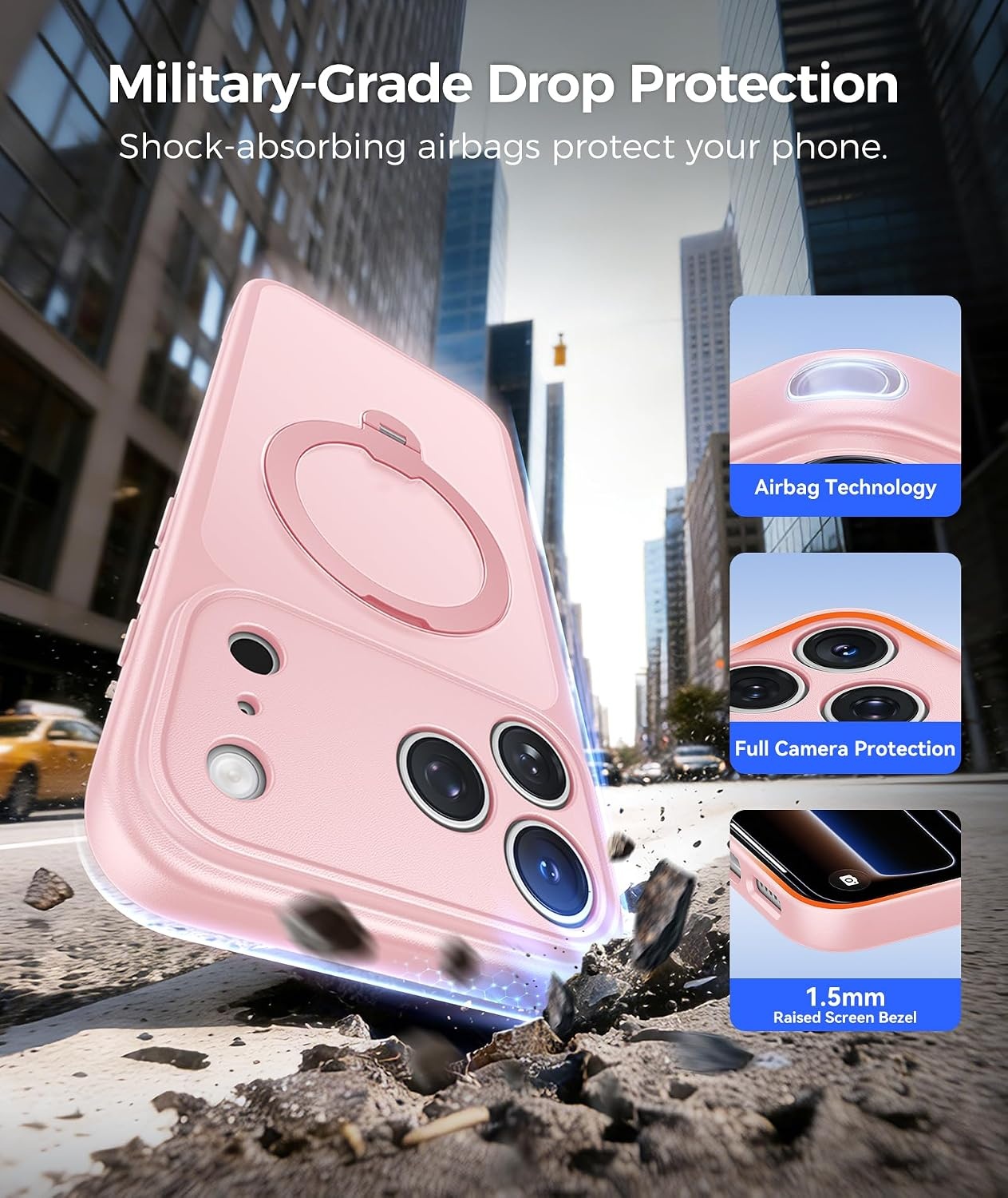 image:imageFNTCASE for iPhone 18 Pro iPhone17 Pro Case with 360 Spin Magnetic StandPink