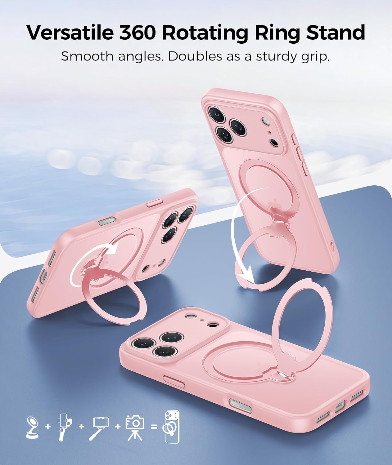 image:imageFNTCASE for iPhone 18 Pro iPhone17 Pro Case with 360 Spin Magnetic StandPink