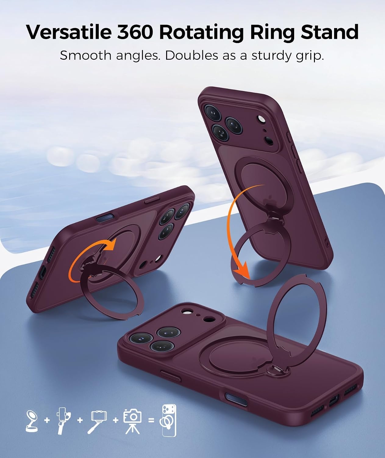 image:imageFNTCASE for iPhone 18 Pro iPhone17 Pro Case with 360 Spin Magnetic StandWine Red