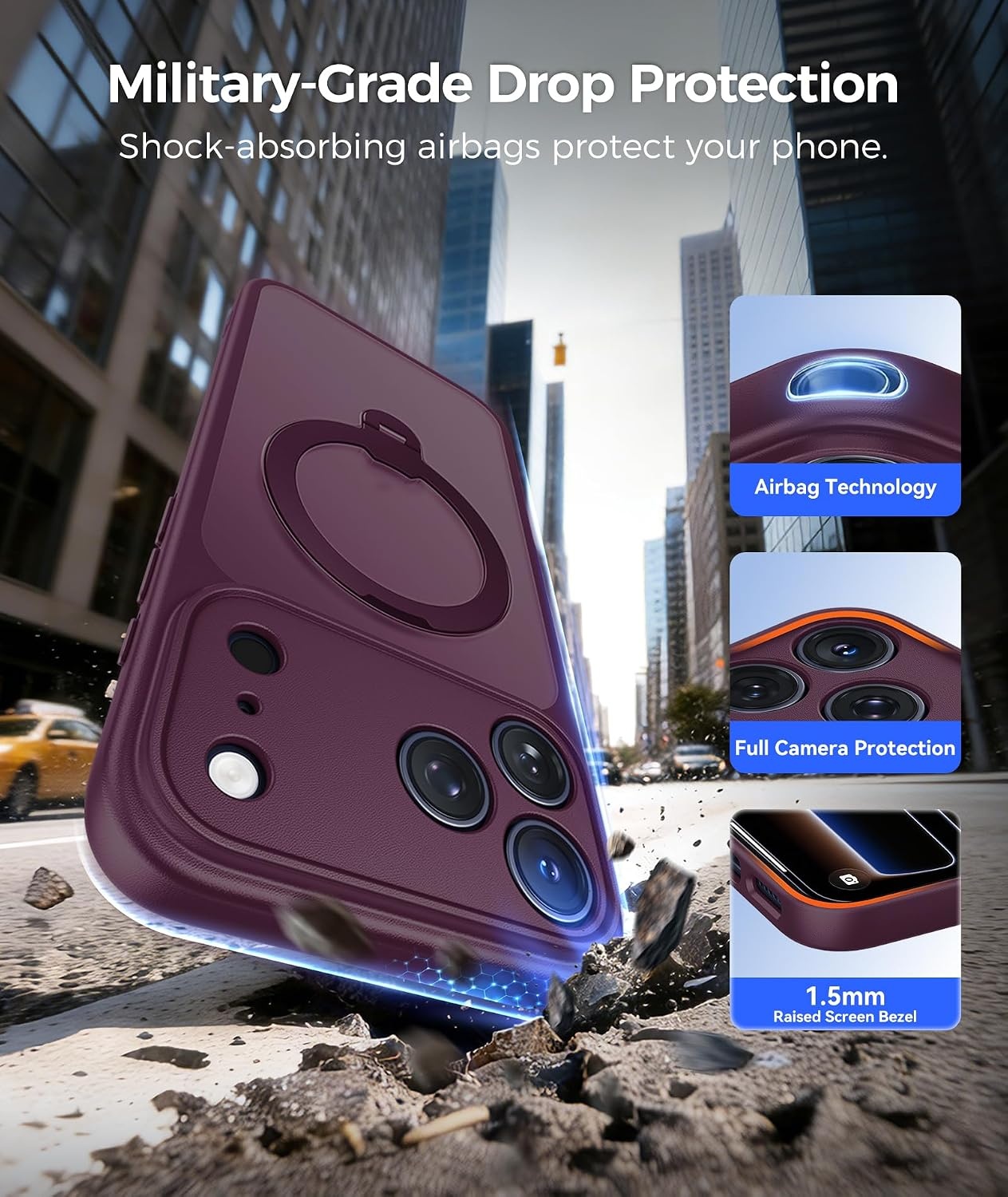 image:imageFNTCASE for iPhone 18 Pro iPhone17 Pro Case with 360 Spin Magnetic StandWine Red