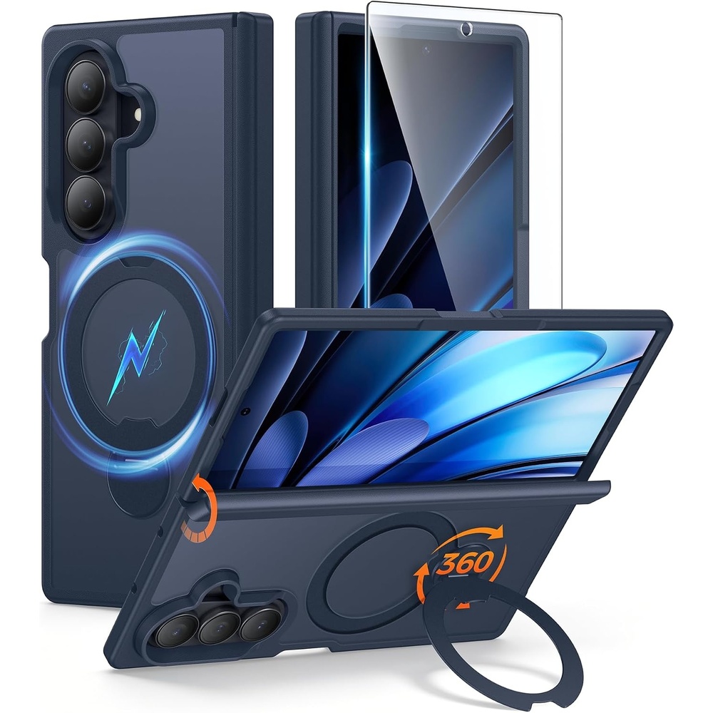 image:imageFNTCASE for iPhone 16 Pro Max Case with 360 Spin Magnetic Stand BlackDeep Blue