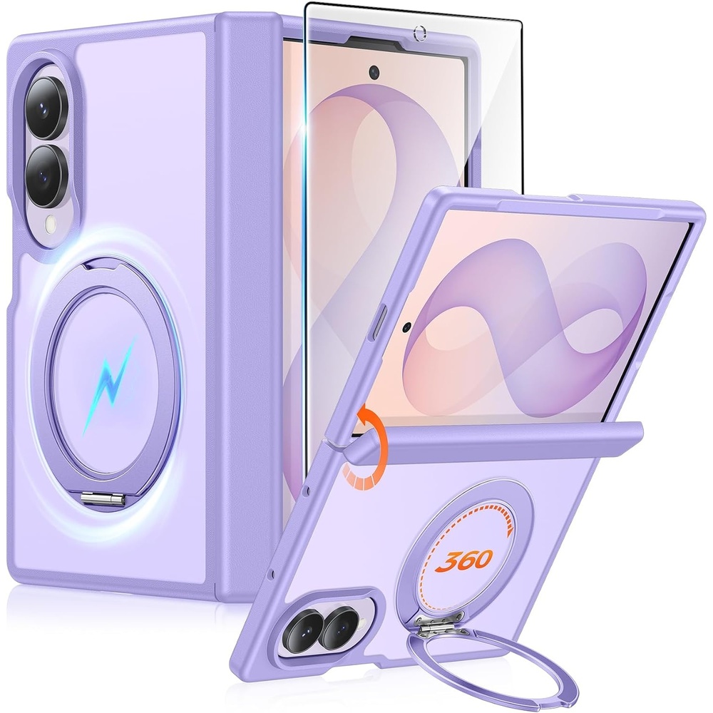 image:imageFNTCASE for iPhone 16 Pro Max Case with 360 Spin Magnetic Stand BlackLight Purple