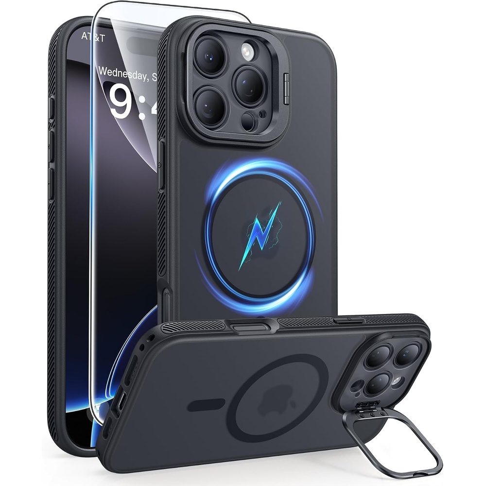 image:imageFNTCASE for iPhone 16 Pro Max Case with 360 Spin Magnetic Stand BlackStash StandBlack