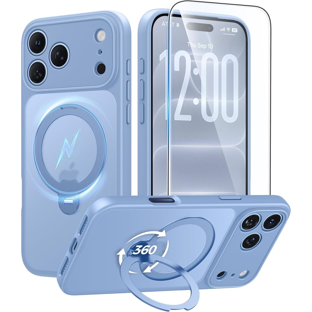 image:imageFNTCASE for iPhone 18 Pro iPhone17 Pro Case with 360 Spin Magnetic StandLight Blue