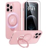 FNTCASE for iPhone 16 Pro Max Case with 360 Spin Magnetic Stand Black(Pink)