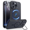 FNTCASE for iPhone 16 Pro Max Case with 360 Spin Magnetic Stand Black(Stash Stand-Black)