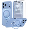 FNTCASE for iPhone 18 Pro /iPhone17 Pro Case with 360 Spin Magnetic Stand(Light Blue)