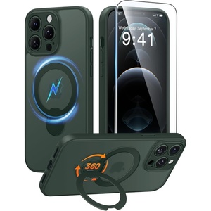 FNTCASE for iPhone 16 Pro Max Case with 360 Spin Magnetic Stand Black(Green)