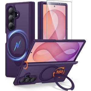 FNTCASE for iPhone 16 Pro Max Case with 360 Spin Magnetic Stand Black(Purple)