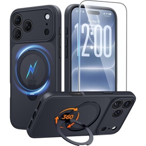 FNTCASE for iPhone 18 Pro /iPhone17 Pro Case with 360 Spin Magnetic Stand(Black)
