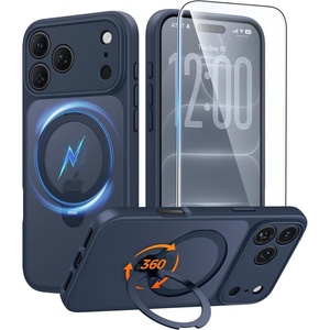 FNTCASE for iPhone 18 Pro /iPhone17 Pro Case with 360 Spin Magnetic Stand(Deep Blue)