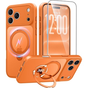 FNTCASE for iPhone 18 Pro /iPhone17 Pro Case with 360 Spin Magnetic Stand(Orange)