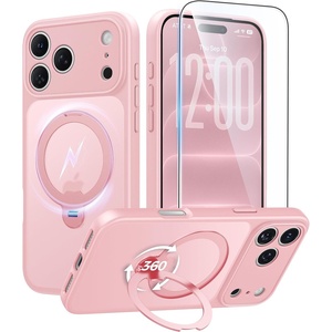 FNTCASE for iPhone 18 Pro /iPhone17 Pro Case with 360 Spin Magnetic Stand(Pink)