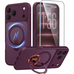 FNTCASE for iPhone 18 Pro /iPhone17 Pro Case with 360 Spin Magnetic Stand(Wine Red)